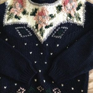 Women's Handknit Pullover Sweater Size M Navy Blue